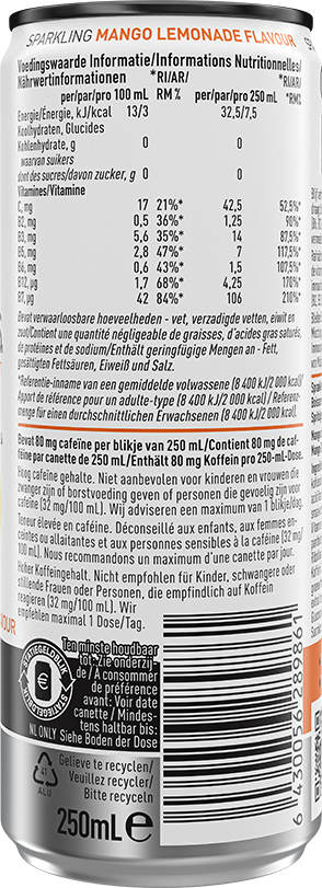 CELSIUS® MANGO LEMONADE – Product's Back Label